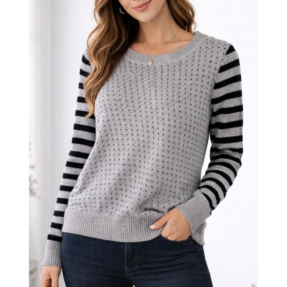 Madewell 1937 Gray Black Stripe Heart Dot Crewneck Sweater Size Small - Picture 1 of 5